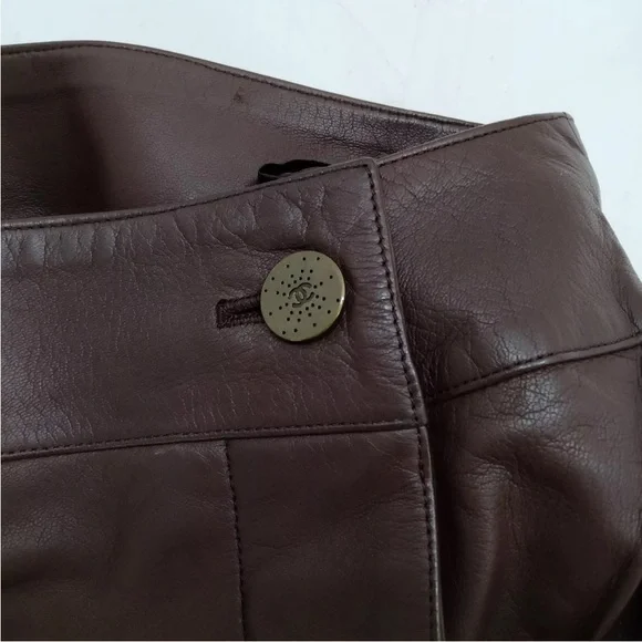 New CHANEL Brown Lambskin and Silk Wrap Skirt - Picture 8 of 11